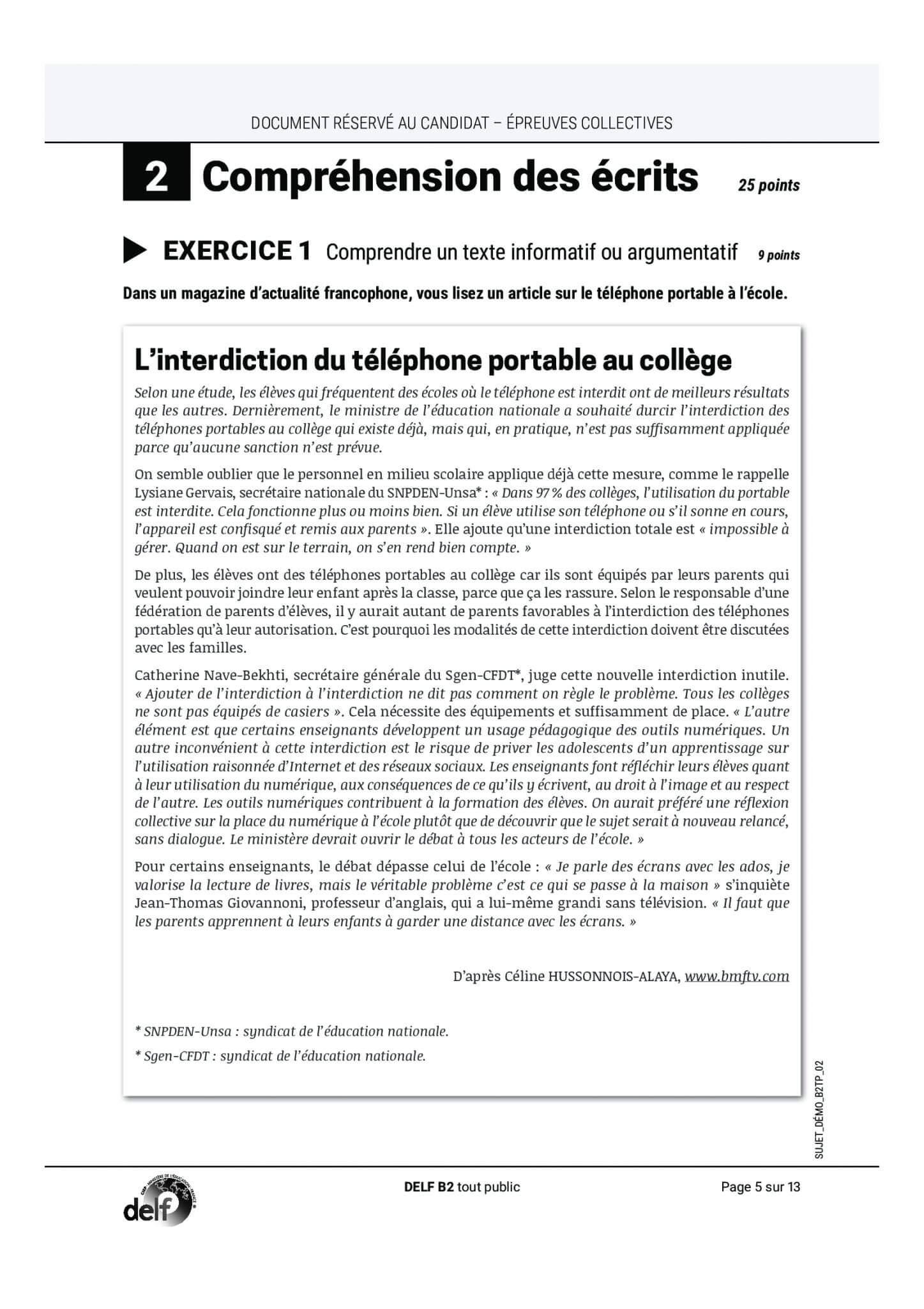 Comprehension Ecrite Delf B2 Exercices Image To U